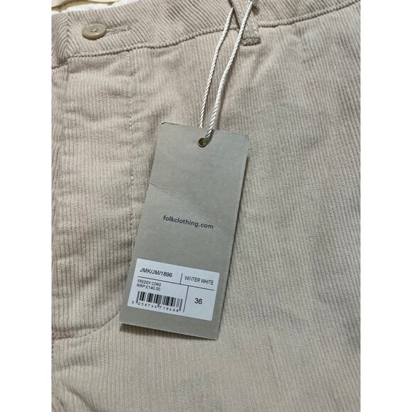 Folk Men’s Freddy Cord Trousers Winter White Pants Size 36 Waist Casual Cream - Picture 2 of 10